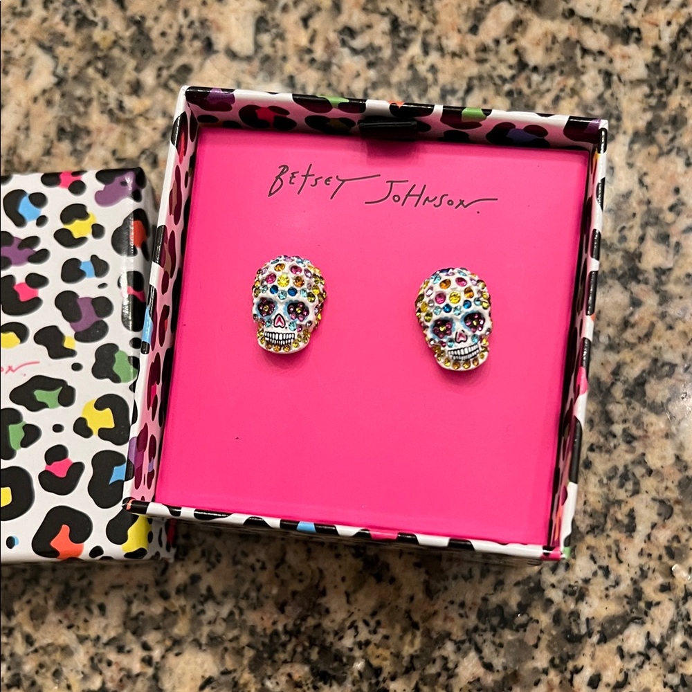 Brand New Betsey Johnson Colorful Sugar Skull Stud Earrings